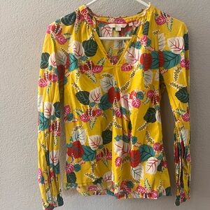 Boden Yellow Puff Sleeve Graphic Blouse